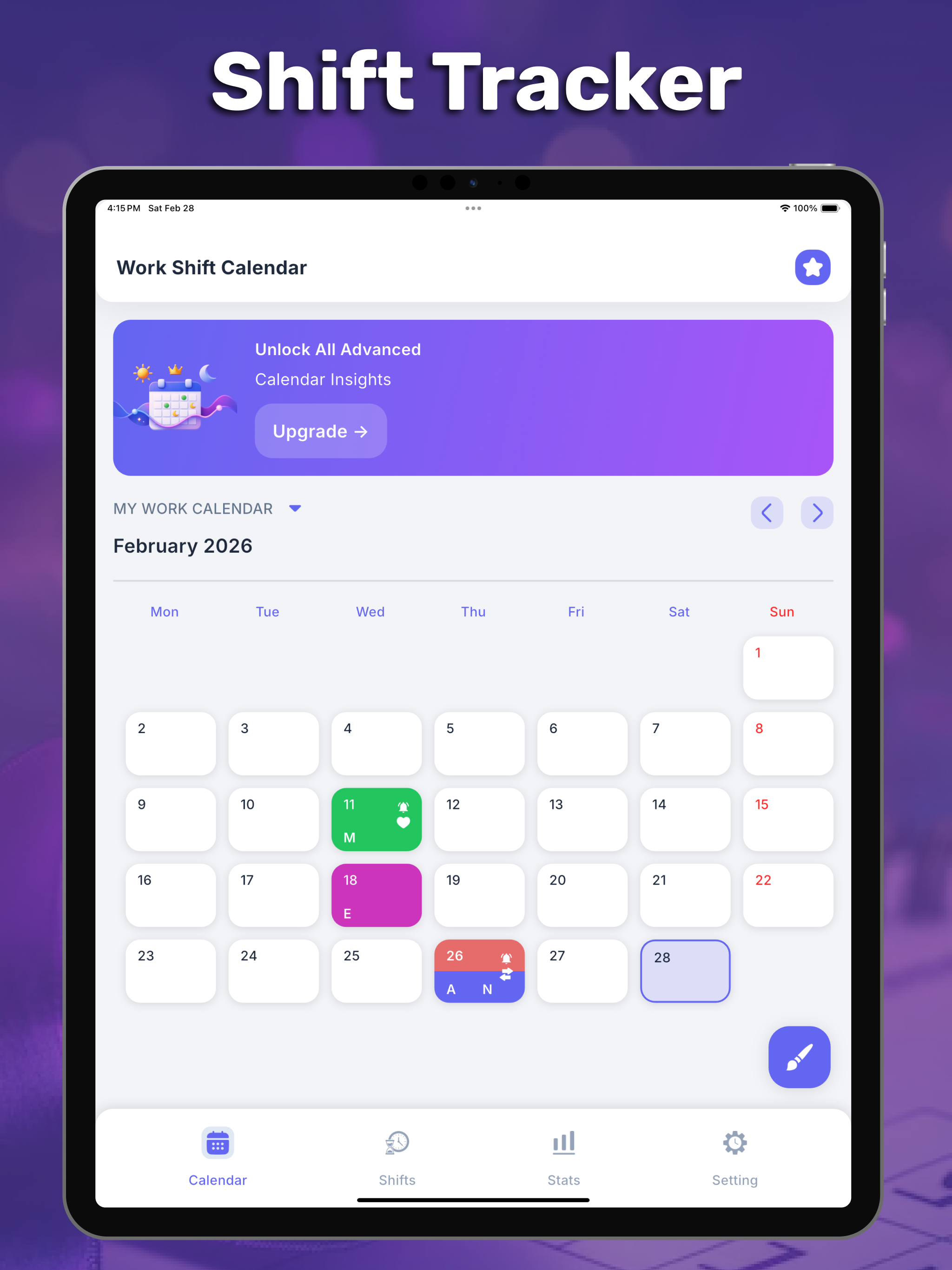 Easy Work Shift Calendar