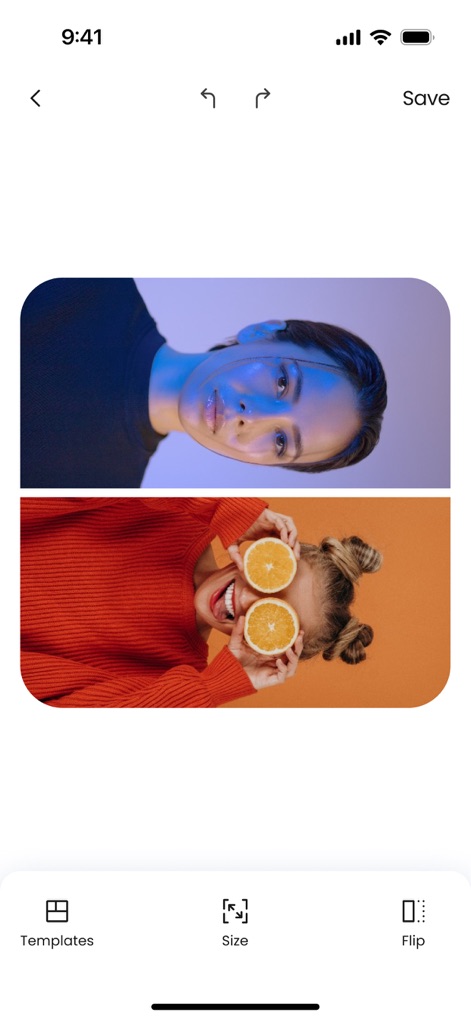 Photo Collage Maker・Pic Layout - Los usuarios obtienen una vista previa instantánea de las fotos cargadas en el diseño, con herramientas de ajuste rápido como “Templates” y “Flip” disponibles para refinar la composición.