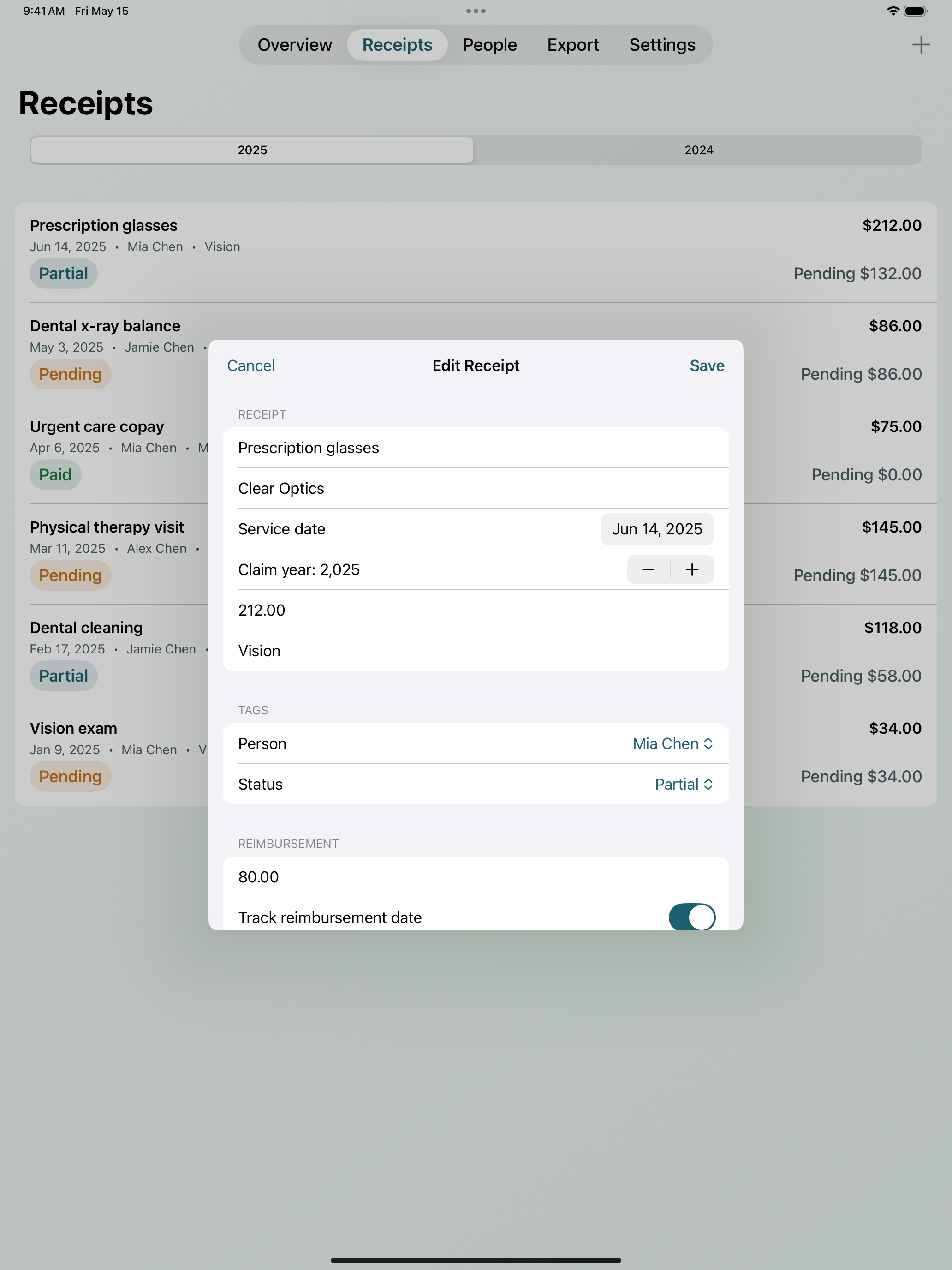 HSA FSA Receipt Log