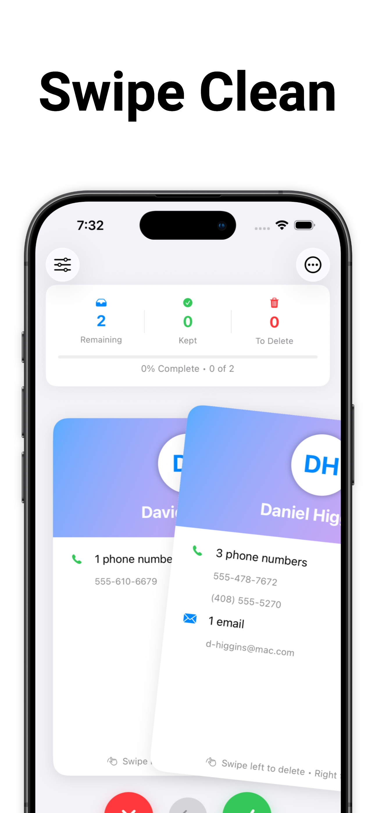 Delete Contacts: Swipe Cleaner