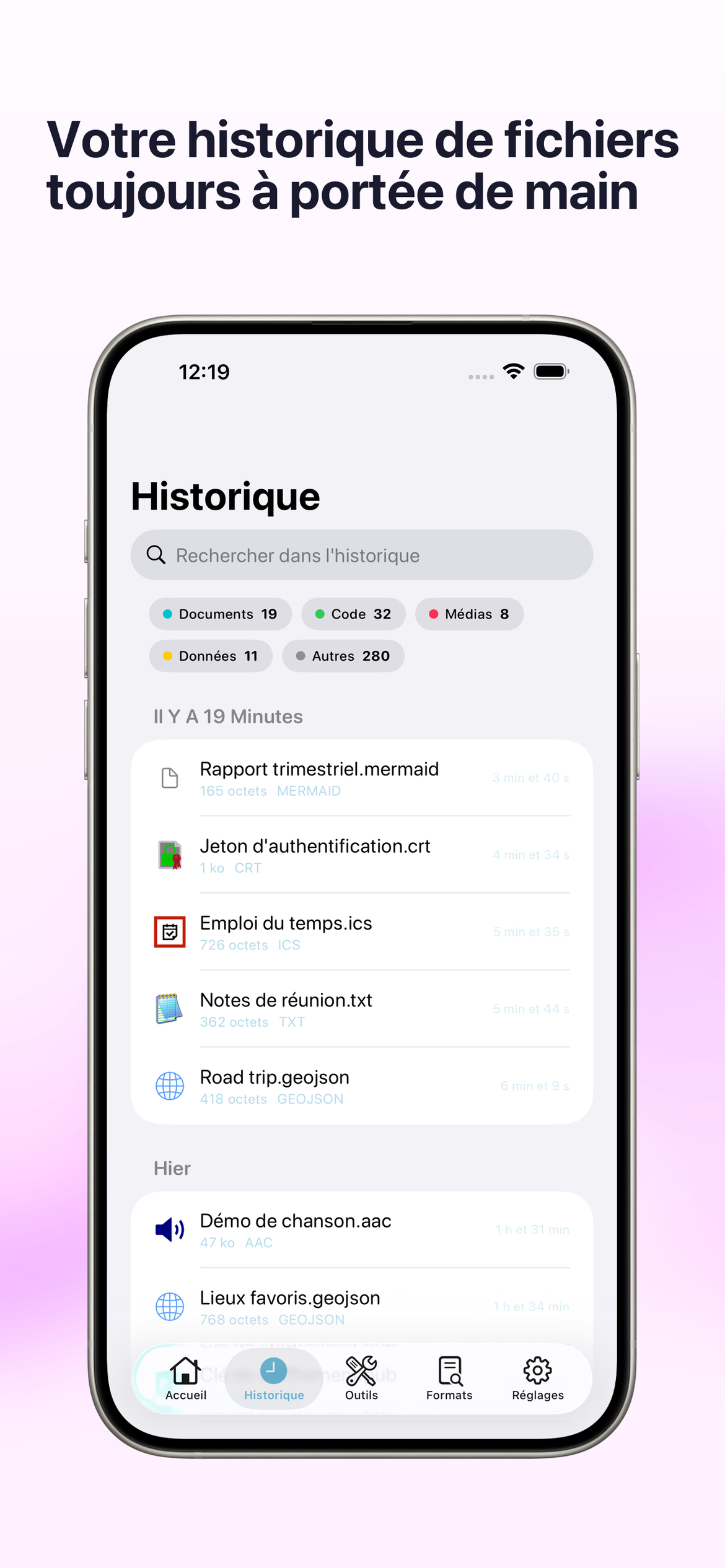 Votre historique de fichiers, toujours a portee