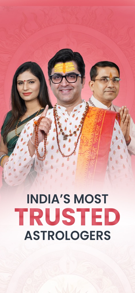 Anytime Astro Live Chat & Talk - Discover the diverse and experienced astrologers prominently featured, highlighting the app's commitment to offering "India's Most Trusted Astrologers."