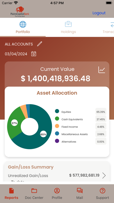 Private Bank of PlainsCapital Screenshot