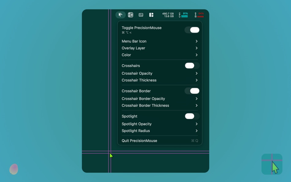 #3. PrecisionMouse (macOS) Podle: Juan Mario Osorio