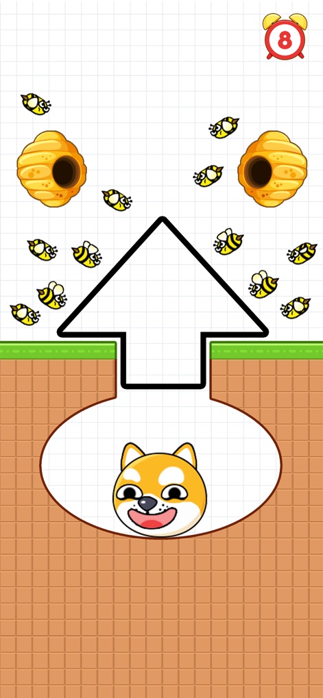 Save The Pets: Save Dog - Users discover how to strategically draw protective barriers and guide the cute dog character to safety from dangerous bees and beehives.