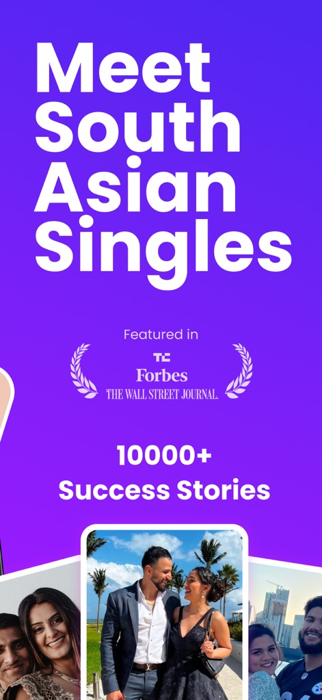 Dil Mil: South Asian Dating - Questo strumento evidenzia la sua credibilità attraverso le menzioni in testate prestigiose come Forbes e il numero di "10000+ Success Stories" visibili, rassicurando gli utenti sulla sua efficacia.