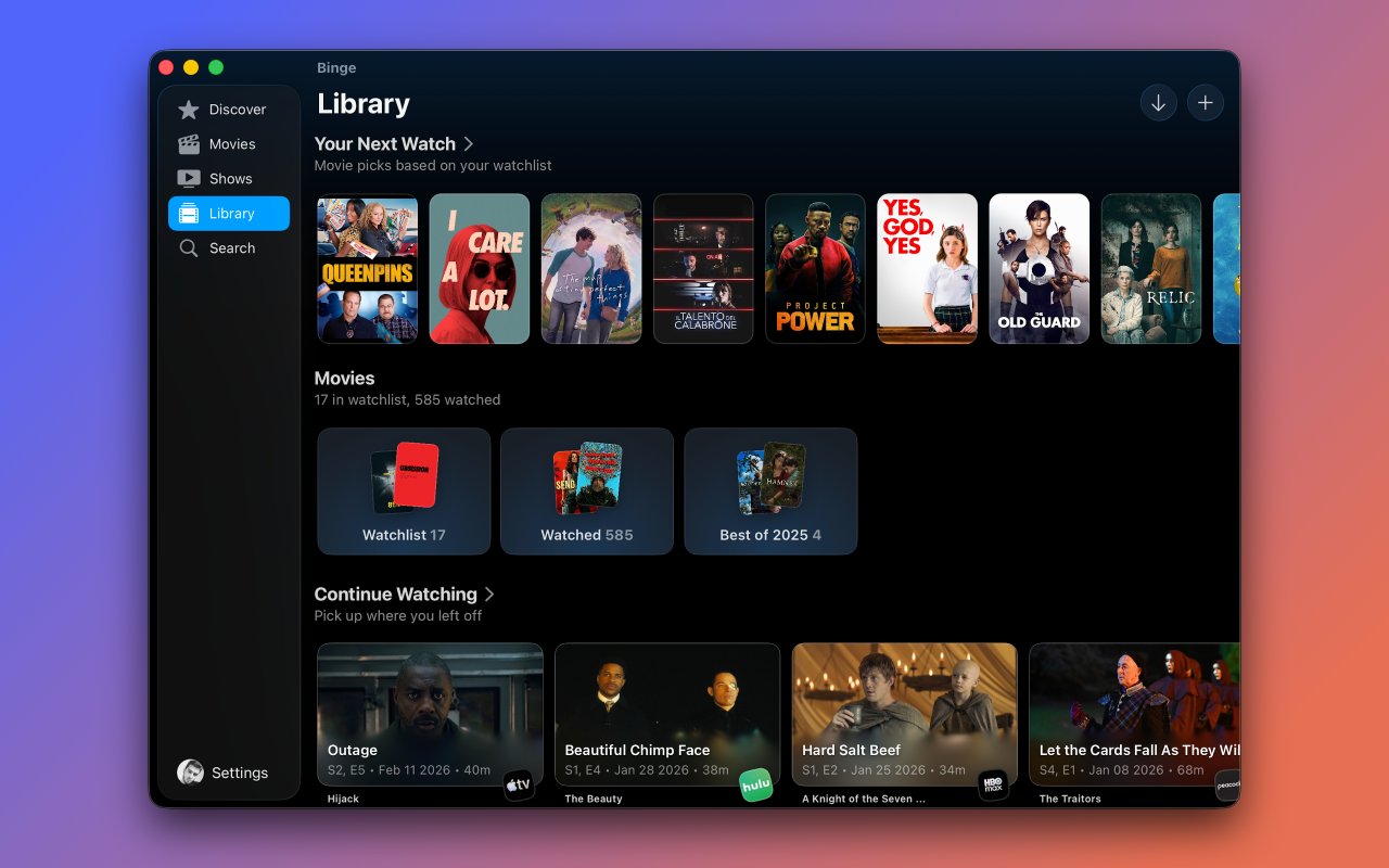 Binge: Movies and Shows