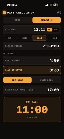 Run/Walk & Pace Calculator iPhone screenshot