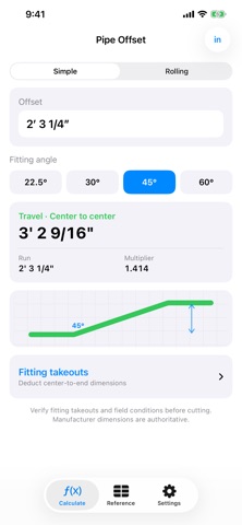 Pipe Offset Calc: Rise & Roll Screenshot 4 of 5