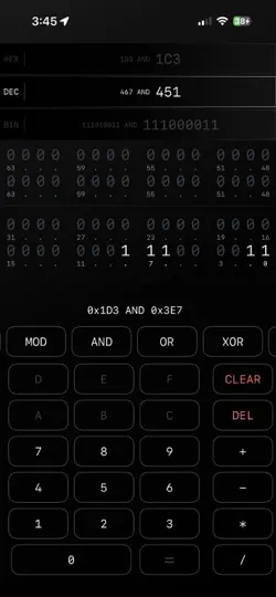 Screenshot von BinaryHexCalc auf dem iPhone 4