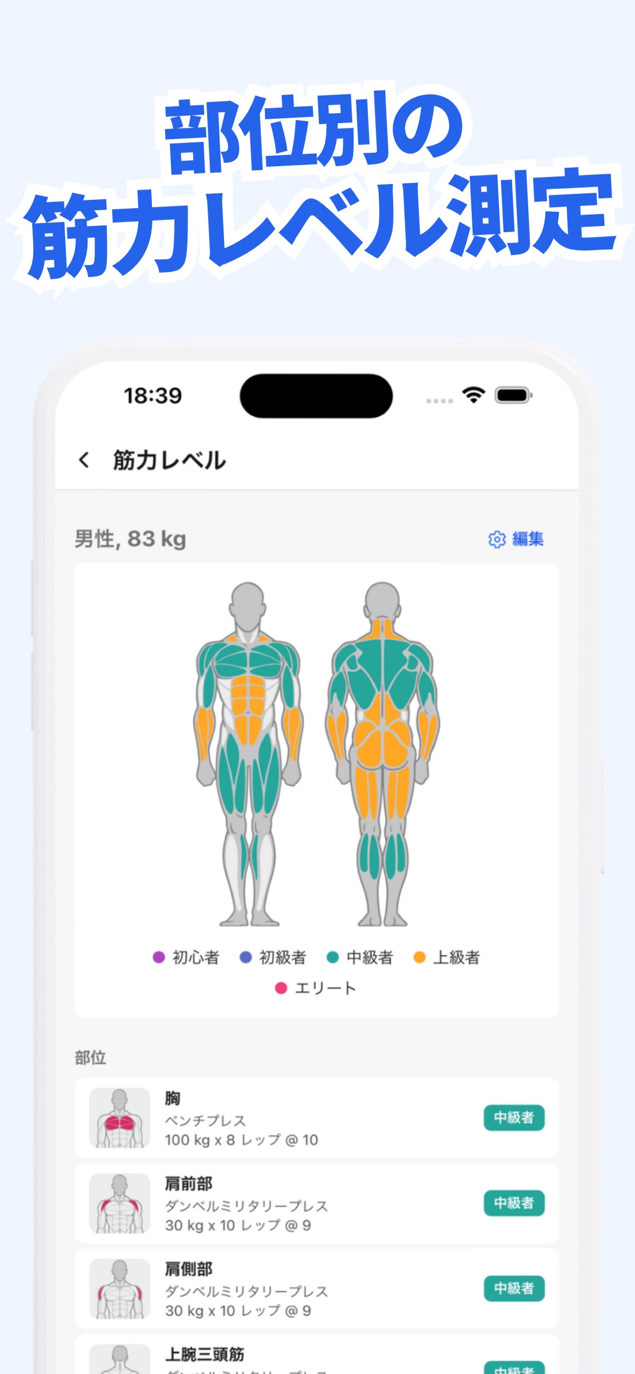 部位別の筋力レベル測定