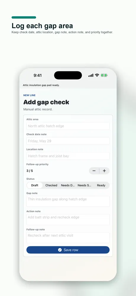 Attic Insulation Gap Log Pad‑App screenshot 2