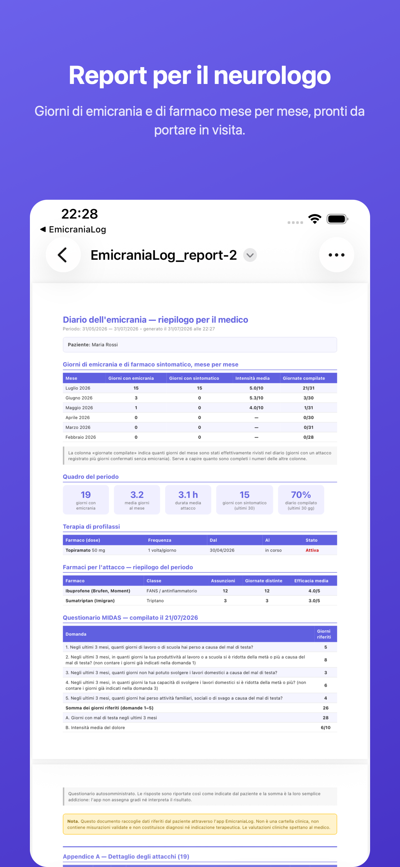 EmicraniaLog: Diario Sintomi screenshot 3