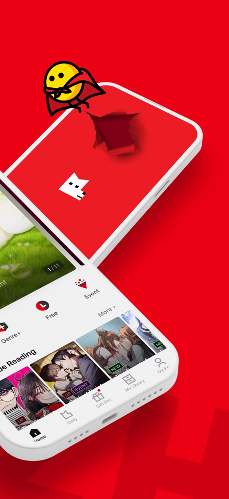 Lezhin Comics-Premium Webtoons - Der Startbildschirm der App präsentiert die "Binge Reading"-Sektion für ausgiebige Leseerlebnisse und die intuitive Navigationsleiste am unteren Bildschirmrand.