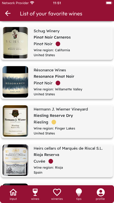 Your favorite wines Screenshot