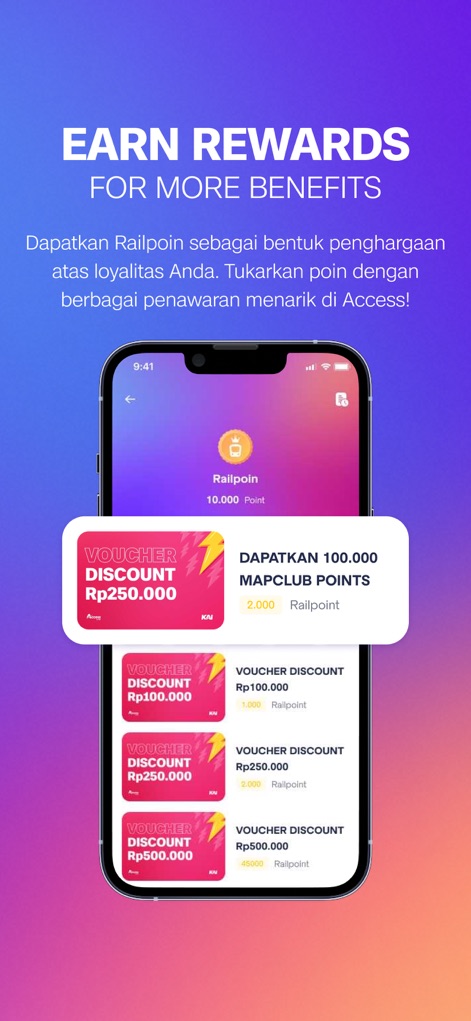 Access by KAI - The loyalty program highlights accumulated 'Railpoin' balances, which users can exchange for attractive 'Voucher Discount' offers.