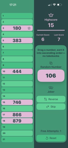 SnapSort21 Number Puzzle Game iPhone screenshot