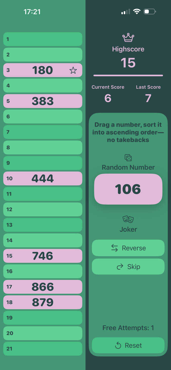SnapSort21 Number Puzzle Game