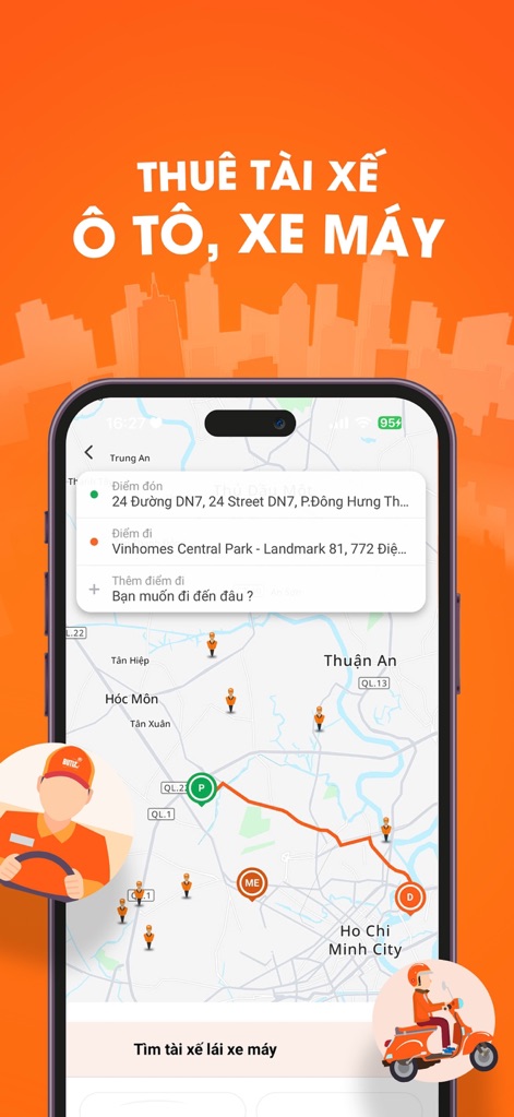 BUTL - Bạn Uống Tôi Lái - The app's intuitive map interface allows for precise input of pick-up and destination points, visually confirming the route before users find an available motorbike driver.