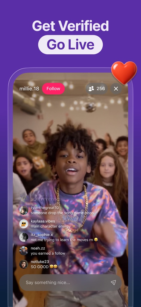 Coverstar - Positive Social - The app offers an interactive live stream experience, enabling users to 'Go Live' and connect with their audience through a dynamic, moderated comment section.