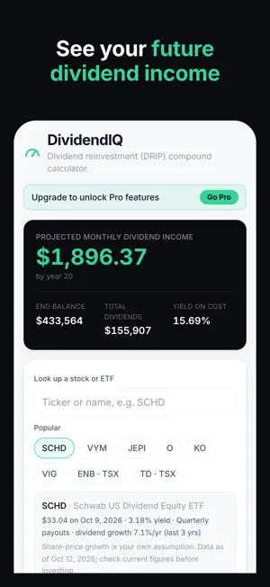 DividendIQ - DRIP Calculator screenshot 1