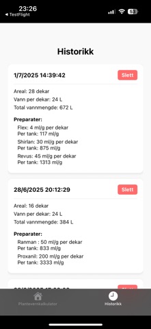 Plantevernkalkulator screenshot