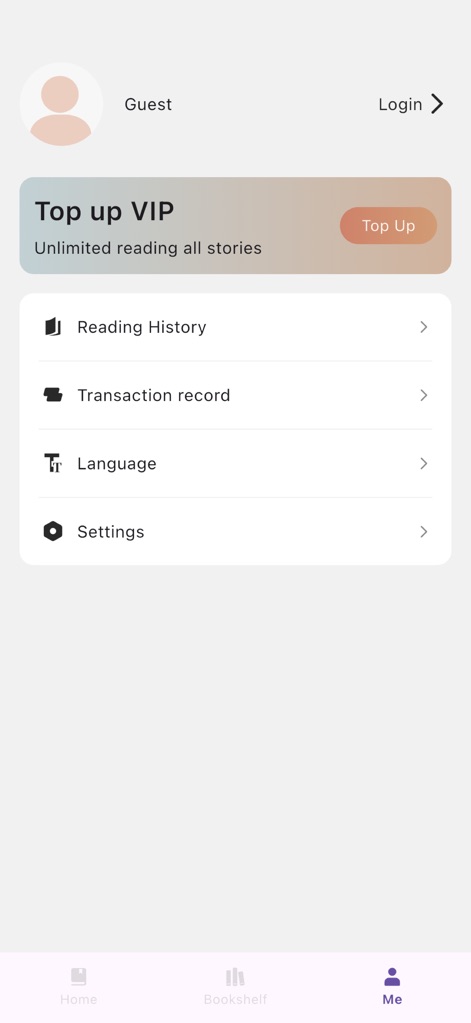 motonovel - L'opzione 'Top up VIP' e le funzionalità come la 'Reading History' offrono agli utenti un controllo completo sul proprio profilo e abbonamento.