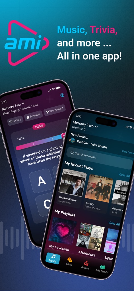 AMI Play - Discover how the AMI Play app brings together interactive trivia challenges and personalized music selection, all within a single, streamlined interface.