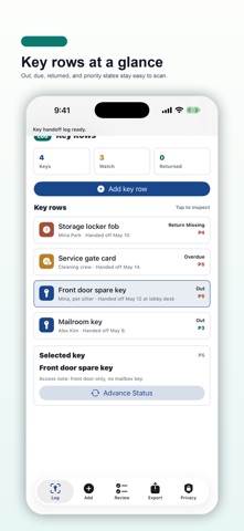 Key Handoff Logbook のスクリーンショット