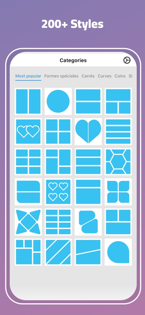 Collage Maker - AI Polaroid - Discover the vast selection of over 200 stylish frames and layouts, ranging from classic squares to unique curved shapes, ready for any mood.