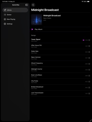 SonicVibe Music Player iPad screenshot