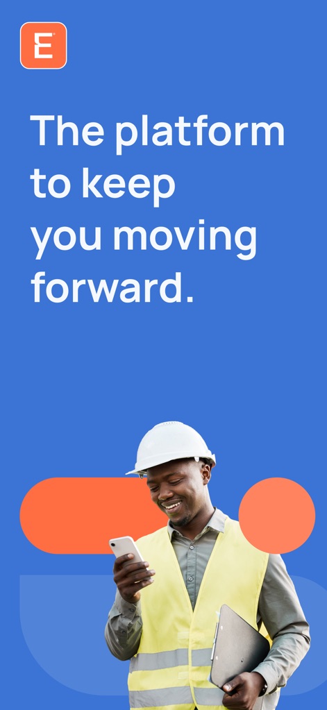 Empower, by ISN - The app emphasizes its role as 'The platform to keep you moving forward', illustrated by a happy worker actively engaging with a mobile device, symbolizing efficiency.