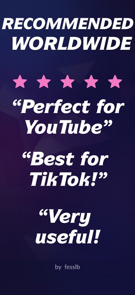 Teleprompter: Video Record AI - View the app's 'RECOMMENDED WORLDWIDE' status, backed by impressive '5-star' ratings and enthusiastic user testimonials like 'Best for TikTok!'.