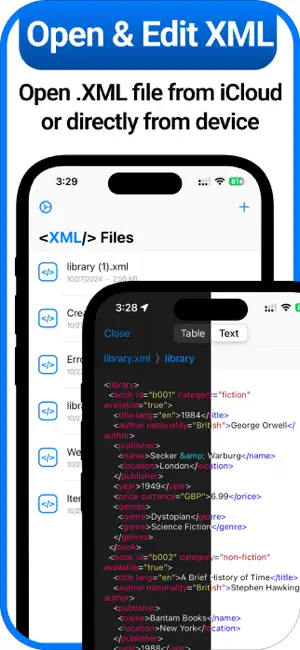 Visor, lector y editor de XML iPhone screenshot 1