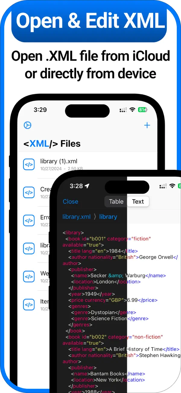 #1. XML Viewer & XML Editor (iOS) 作者: Utsav Mangla