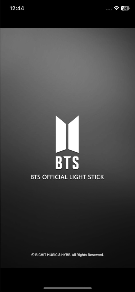 BTS OFFICIAL LIGHT STICK - The app immediately establishes its identity with the iconic BTS logo and explicit branding for the BTS OFFICIAL LIGHT STICK.