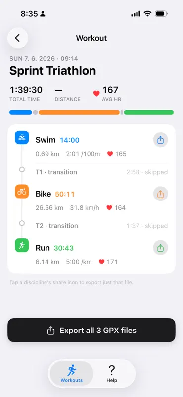 TriExport - Triathlon Splits screenshot 1 of 4