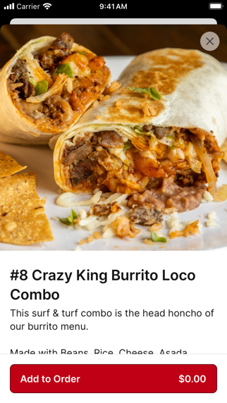 Crazy King Burrito To Go iPhone screenshot 3 - Food & Drink app