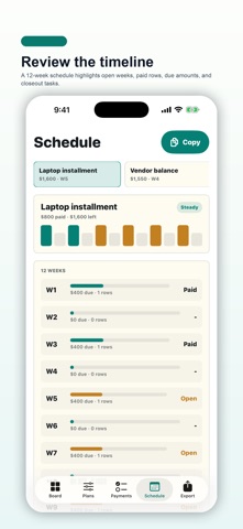 Payment Plan Board screenshot