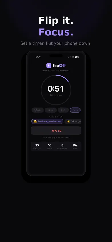 FlipOff — Focus Timer & Roasts screenshot 4