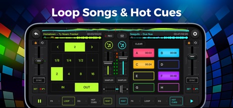 DJ Music Mixer - Rythmix DJ - The app provides precise control over track structure through its dedicated looping segments and easily accessible Hot Cues for instant playback points.