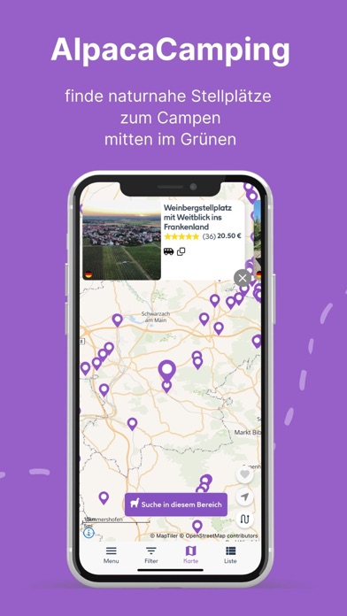 AlpacaCamping Stellplatz Suche Screenshot