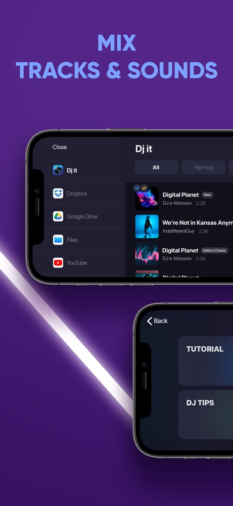 DJ it! Virtual Music Mixer app - L'application permet d'importer facilement des pistes depuis diverses sources comme YouTube et offre des tutoriels didactiques pour affiner vos compétences.