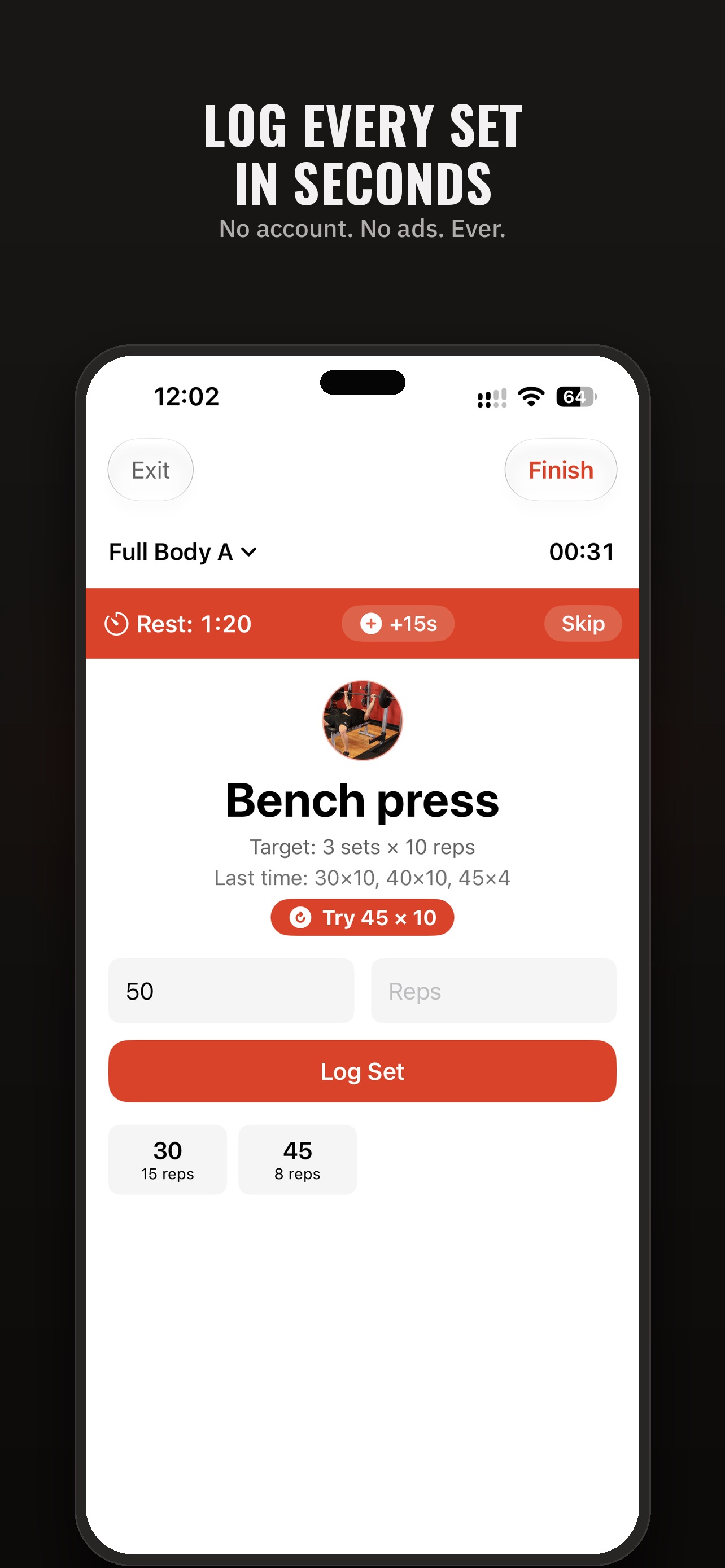 Screenshot 1 of OnePress: Gym Tracker