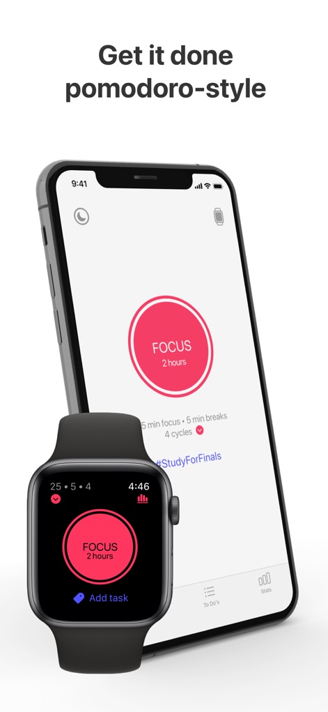 Silo: Focus & Study Timer - このアプリは、Apple Watchでポモドーロサイクルの「FOCUS」セッションの残り時間と、iPhoneで設定されたセッションの詳細やハッシュタグを視覚的に表示します。