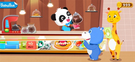 Super Panda Cafe- Cooking Game - Users can observe the adorable panda character skillfully serving freshly brewed coffee and engage with various animal customers waiting to place their orders.