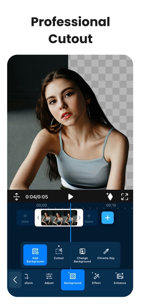 PowerDirector: AI Video Editor - L'application offre une suppression professionnelle de l'arrière-plan avec les fonctions Cutout et Change Background pour isoler les sujets.