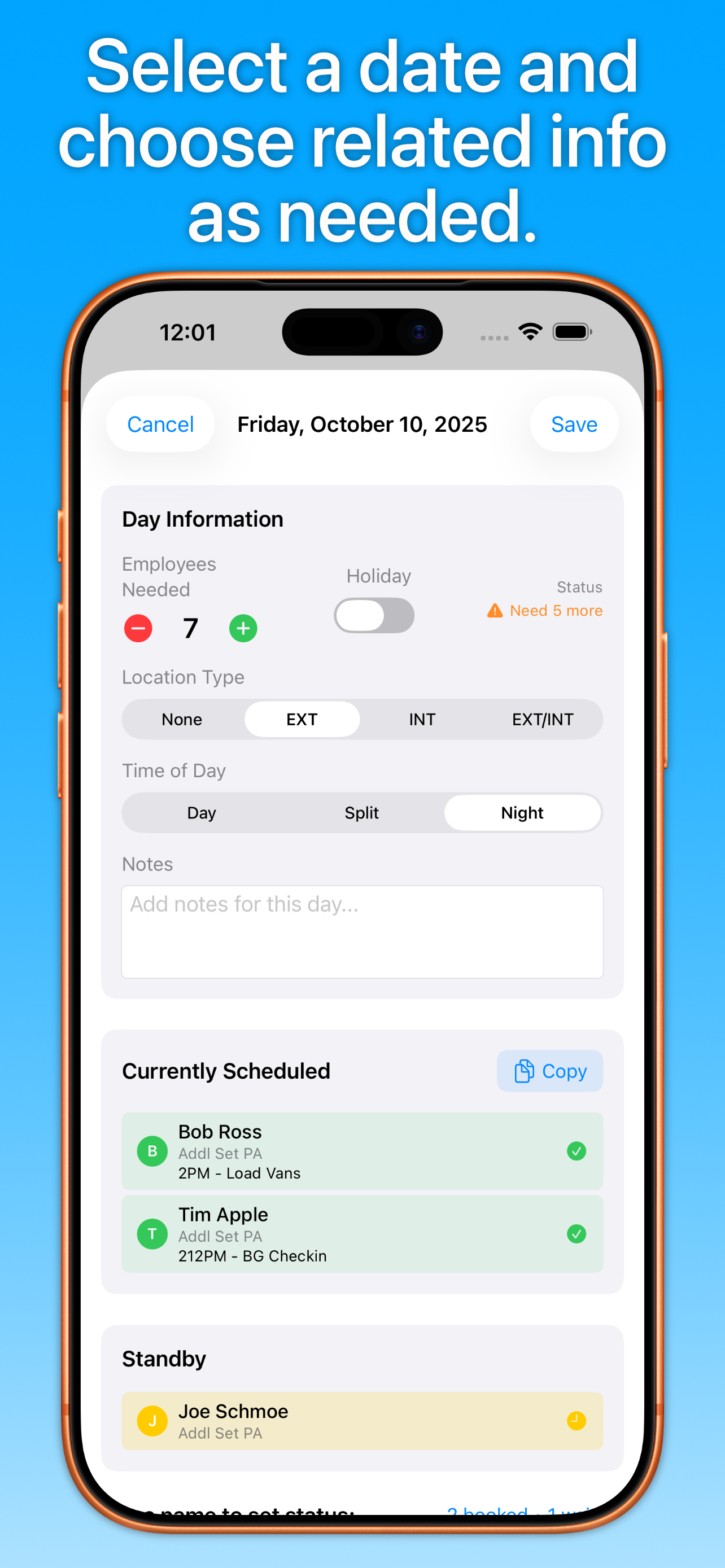 AD Roll Call: Set PA Scheduler