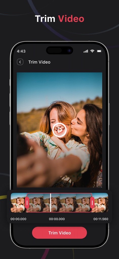 Vid-Matè : Video & Music - El editor de video permite un recorte preciso, utilizando un control deslizante de línea de tiempo para edición y ofreciendo una visualización en tiempo real del video recortado para ajustar con exactitud.