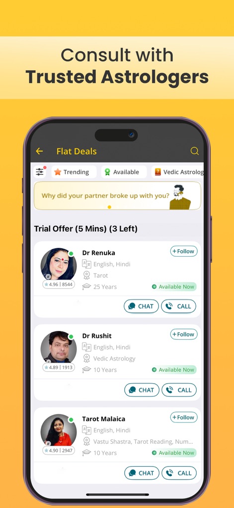 Astroyogi | Astrology & Kundli - The app provides direct access to certified astrologers, allowing users to connect by specialization and engage via chat or call options.